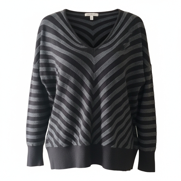 Lane Bryant Sweaters - Lane Bryant V-Neck Striped Chevron Sweater Black Gray Plus Size 22/24
